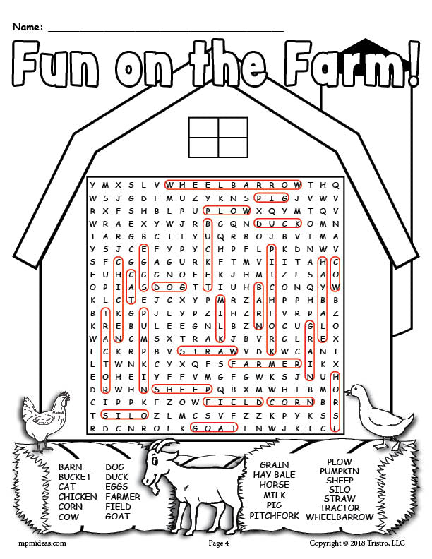 Free Printable Fun On The Farm Word Search - 2 Versions!