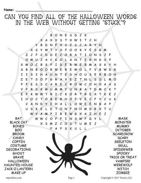easy halloween word search free printable
