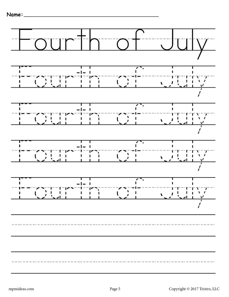 Fourth of July Tracing & Handwriting Worksheet