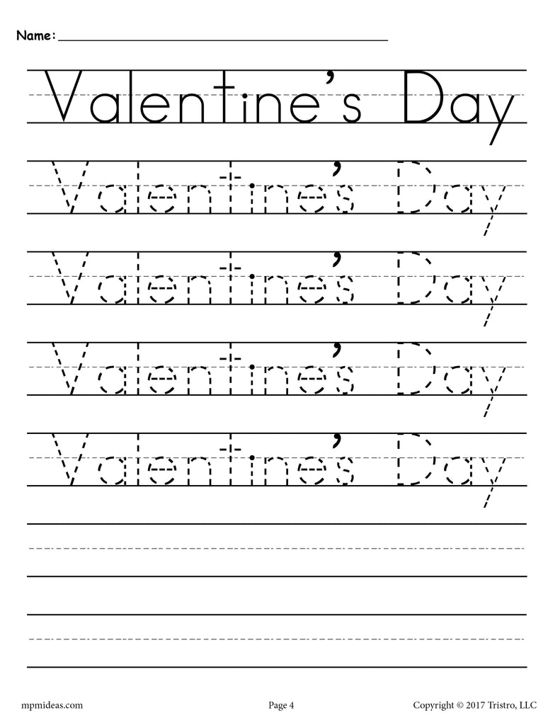 Valentine's Day Tracing & Handwriting Worksheet
