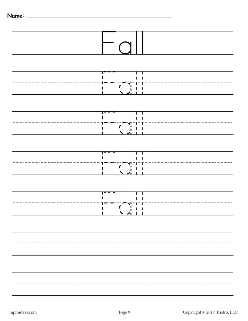 Fall Tracing & Handwriting Worksheet