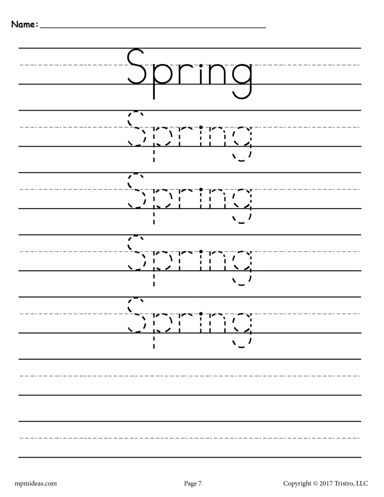 Spring Tracing & Handwriting Worksheet