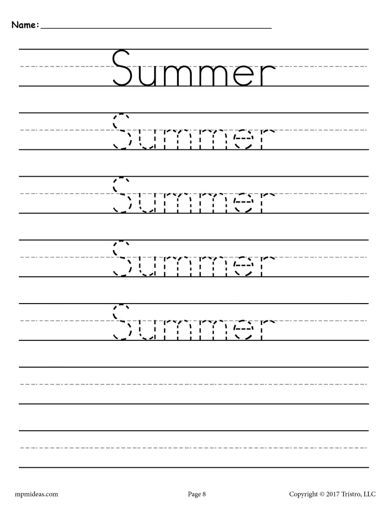 Summer Tracing & Handwriting Worksheet