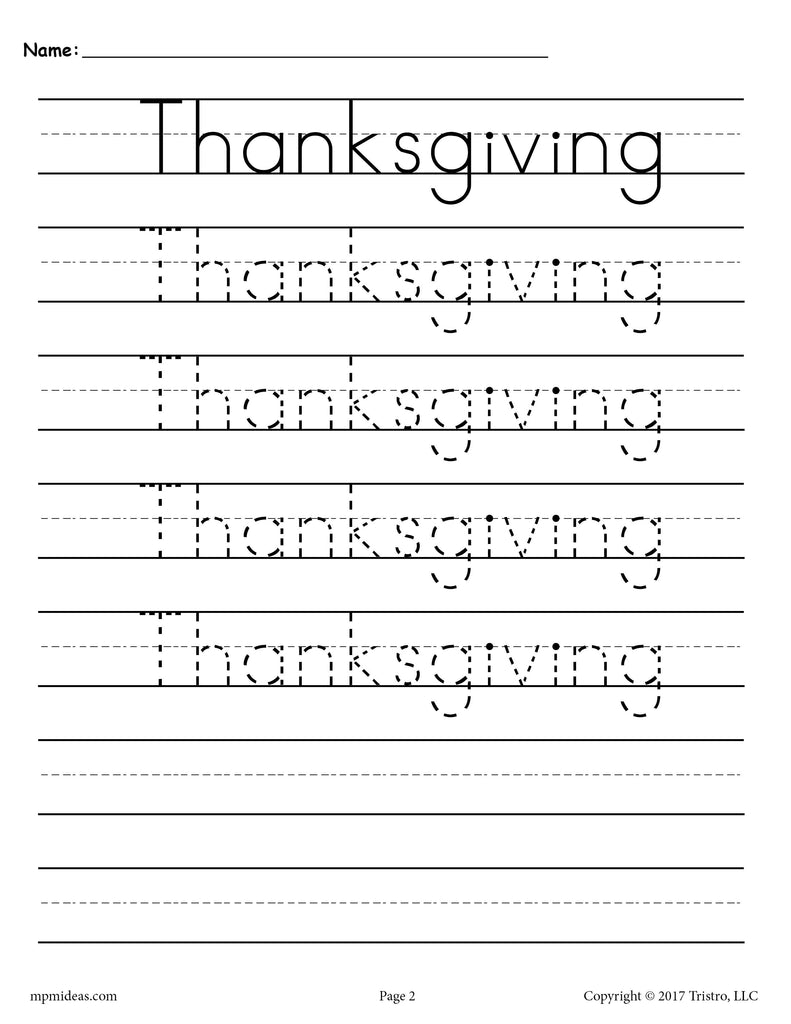 Thanksgiving Tracing & Handwriting Worksheet