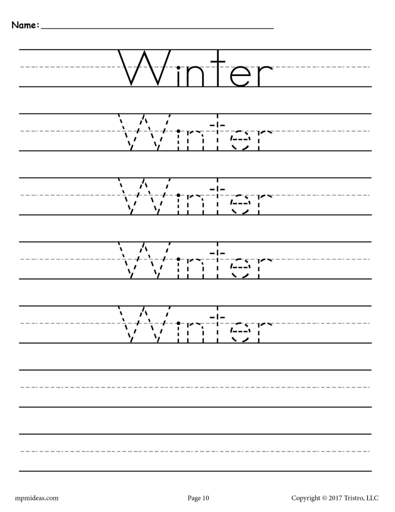 Winter Tracing & Handwriting Worksheet