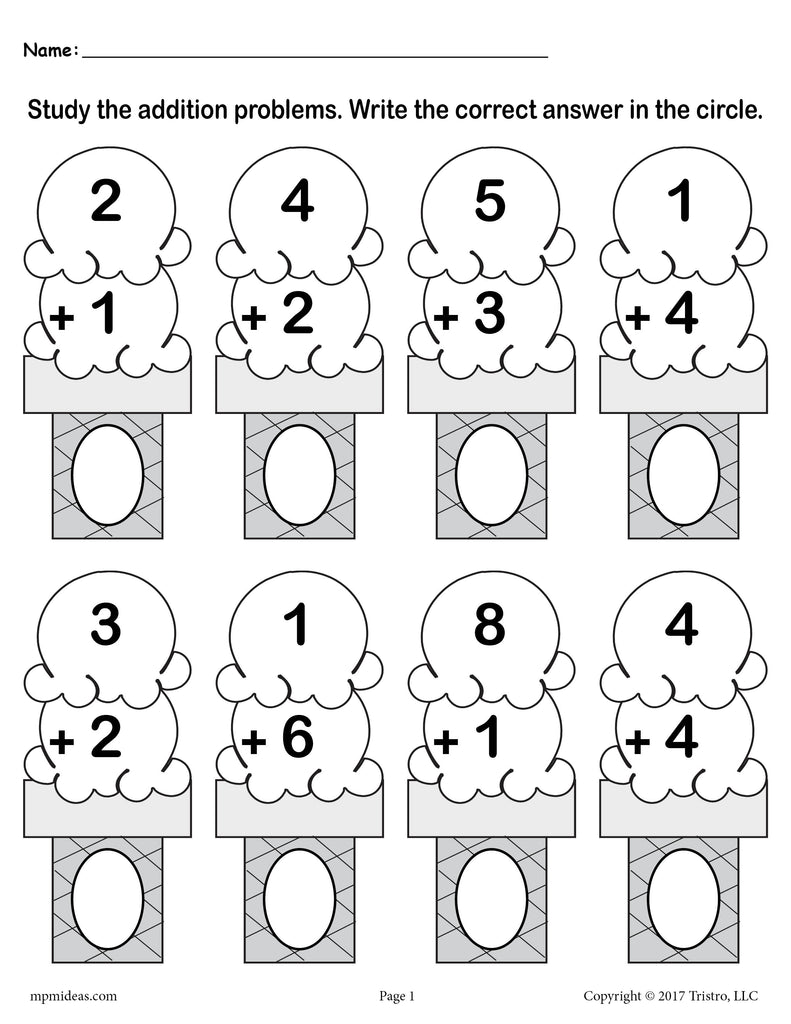 ice cream addition subtraction math worksheets supplyme