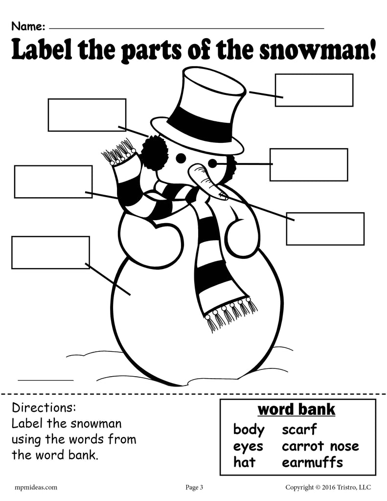 Free Printable Snowman Parts Worksheet