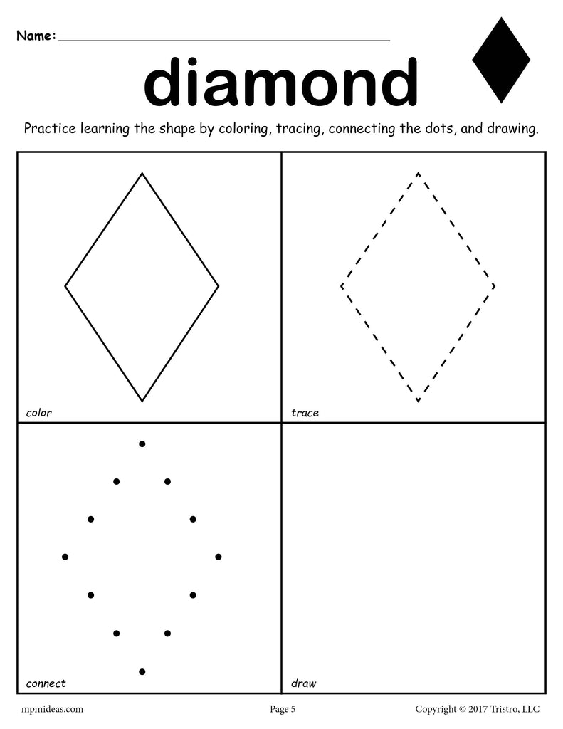 Diamond Shape Worksheet: Color, Trace, Connect, & Draw!