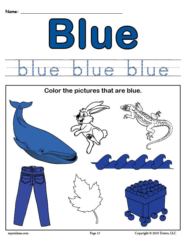 FREE Color Blue Worksheet