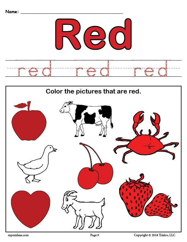 FREE Color Red Worksheet