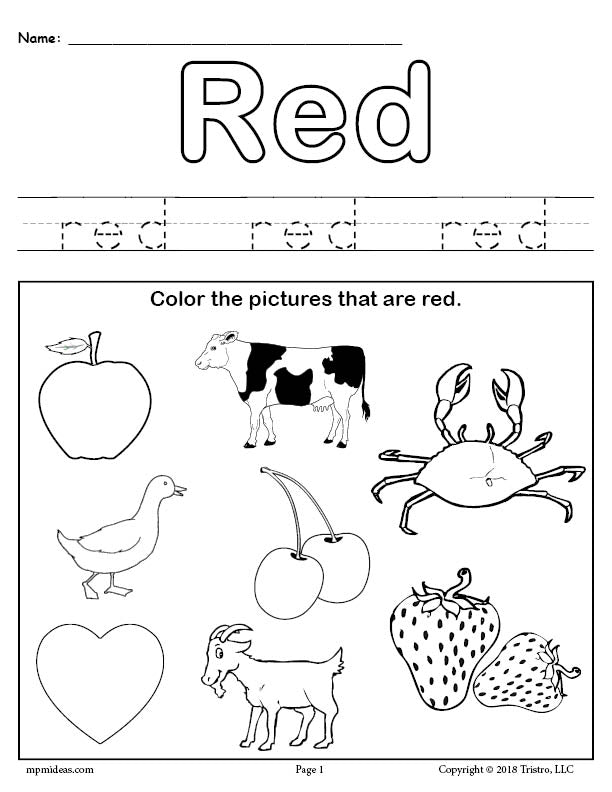 FREE Color Red Worksheet SupplyMe