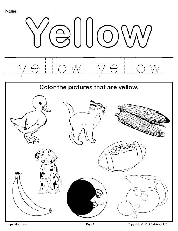free color yellow worksheet supplyme
