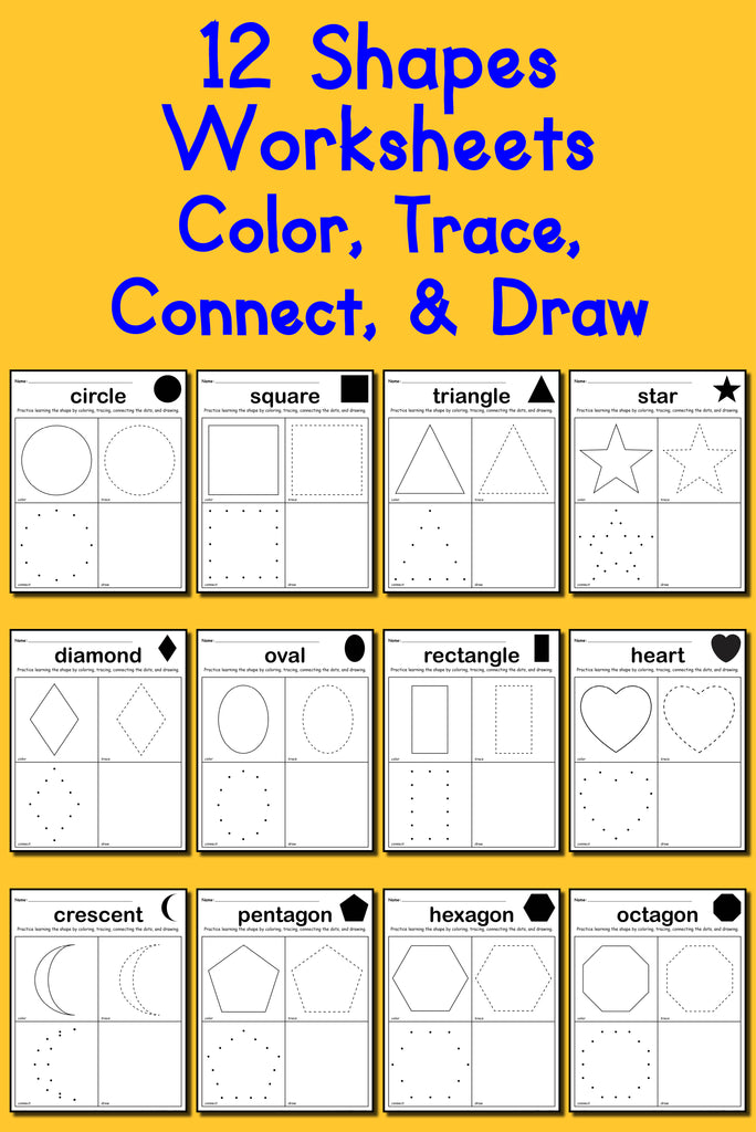 12 Shapes Worksheets: Color, Trace, Connect, & Draw ...