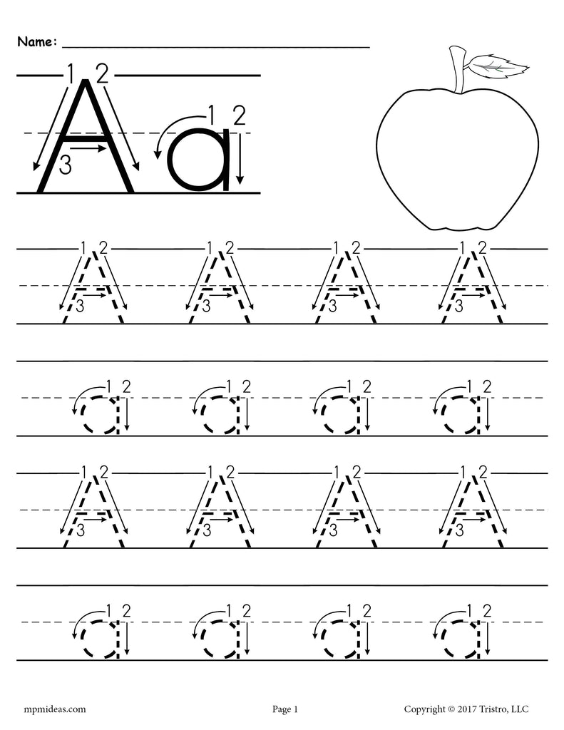 printable letter a tracing worksheet with number and arrow guides supplyme