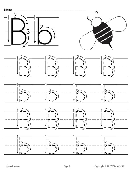 Printable Letter B Tracing Worksheet With Number and Arrow Guides ...