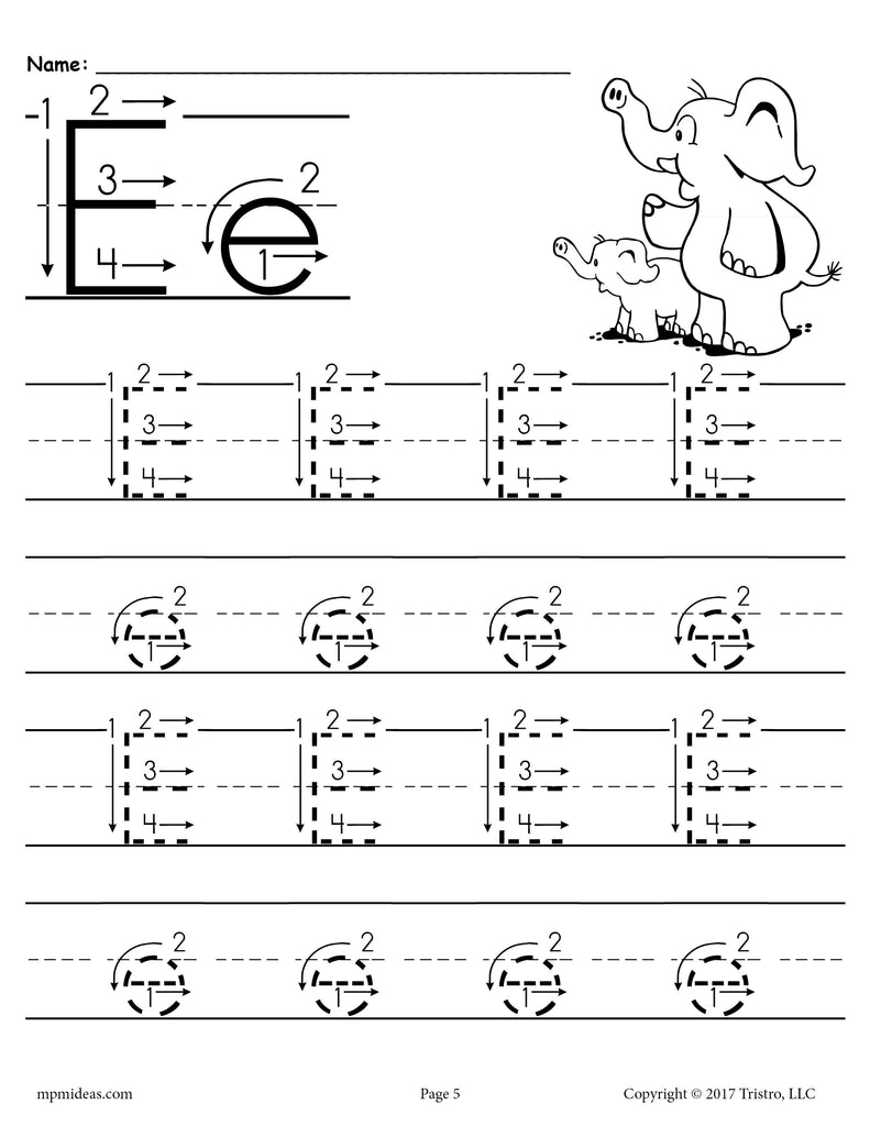 Printable Letter E Tracing Worksheet With Number And Arrow Guides Supplyme