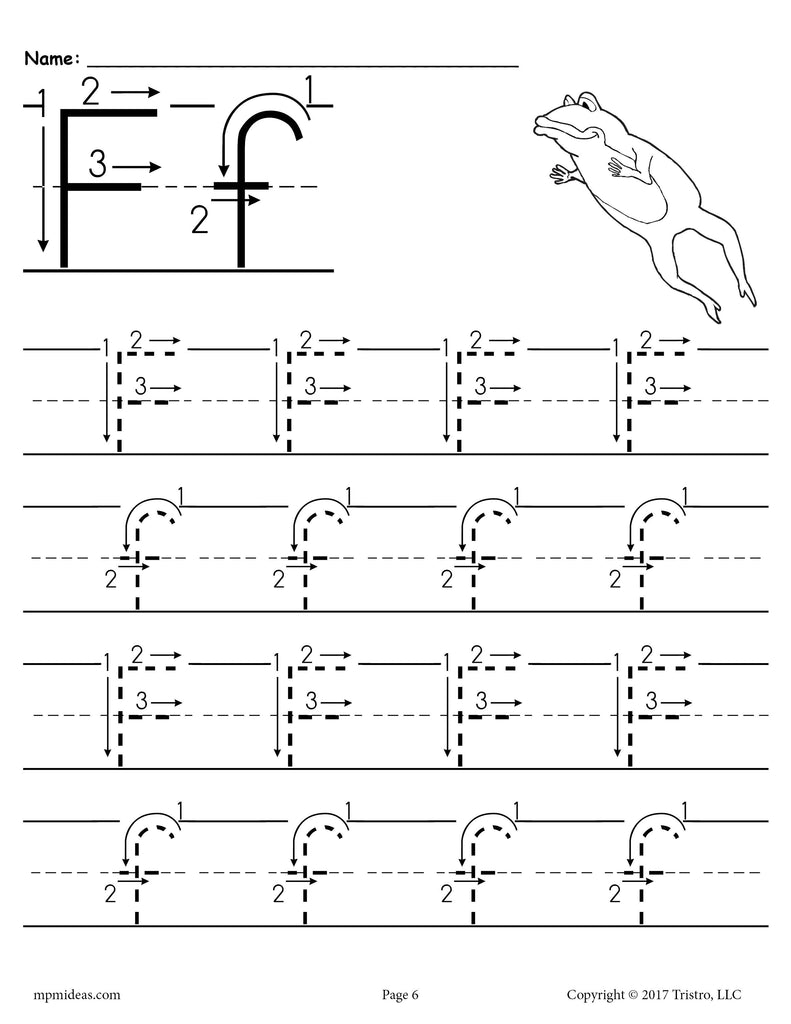 Printable Letter F Tracing Worksheet With Number And Arrow Guides Supplyme