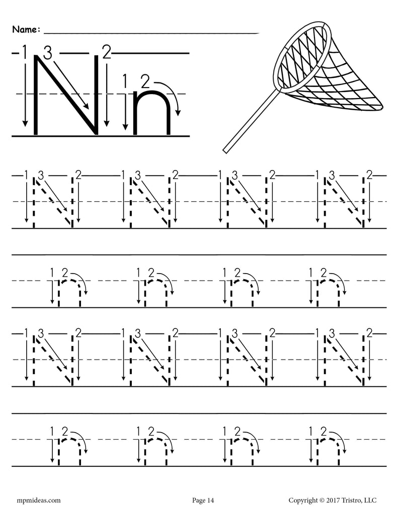 Letter N Tracing Worksheets For Kindergarten