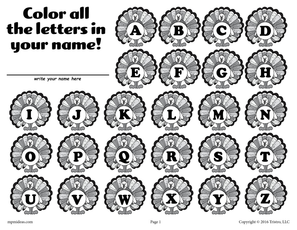 find color the letters in your name thanksgiving themed letter rec supplyme