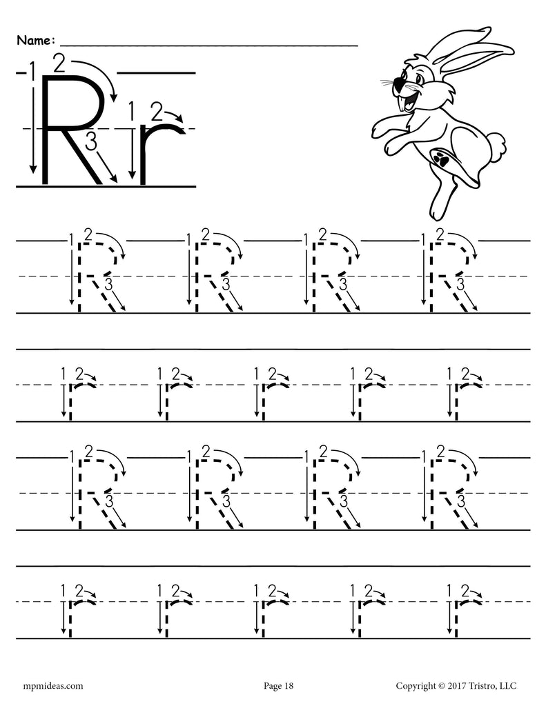 Printable Letter R Tracing Worksheet With Number and Arrow ...