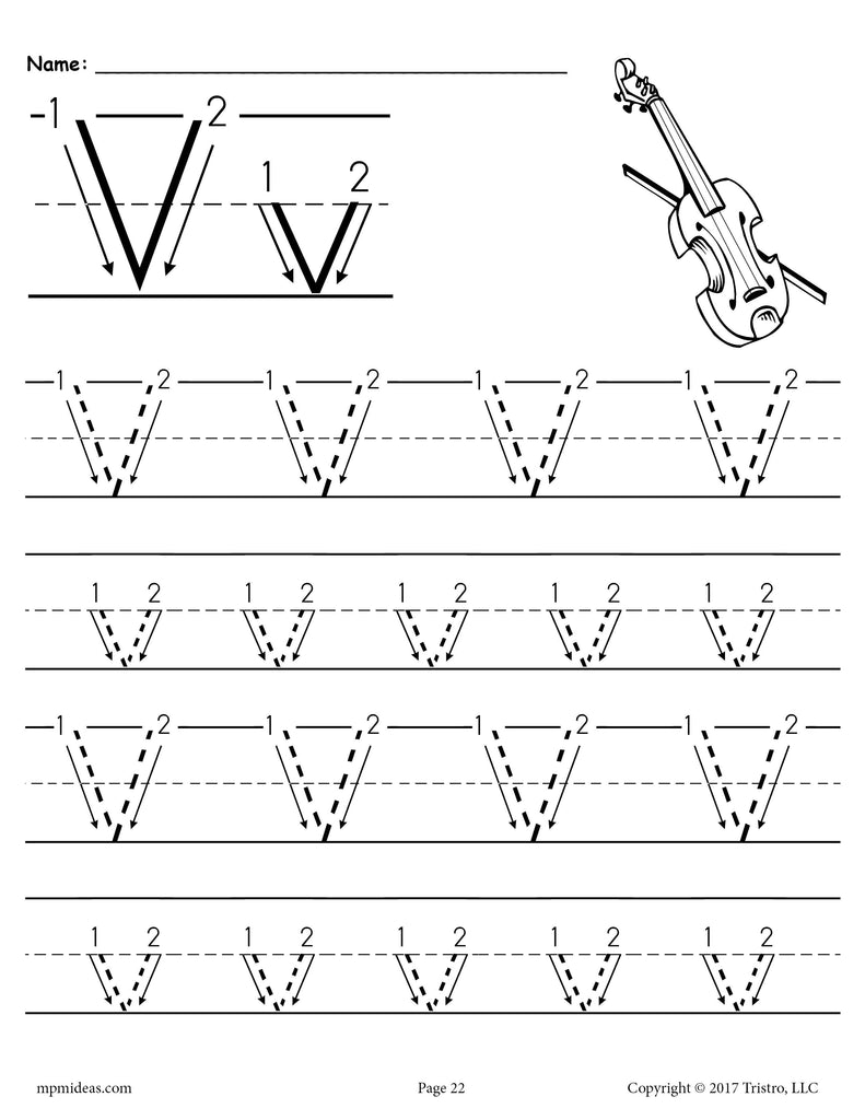 Printable Letter V Tracing Worksheet With Number And Arrow Guides