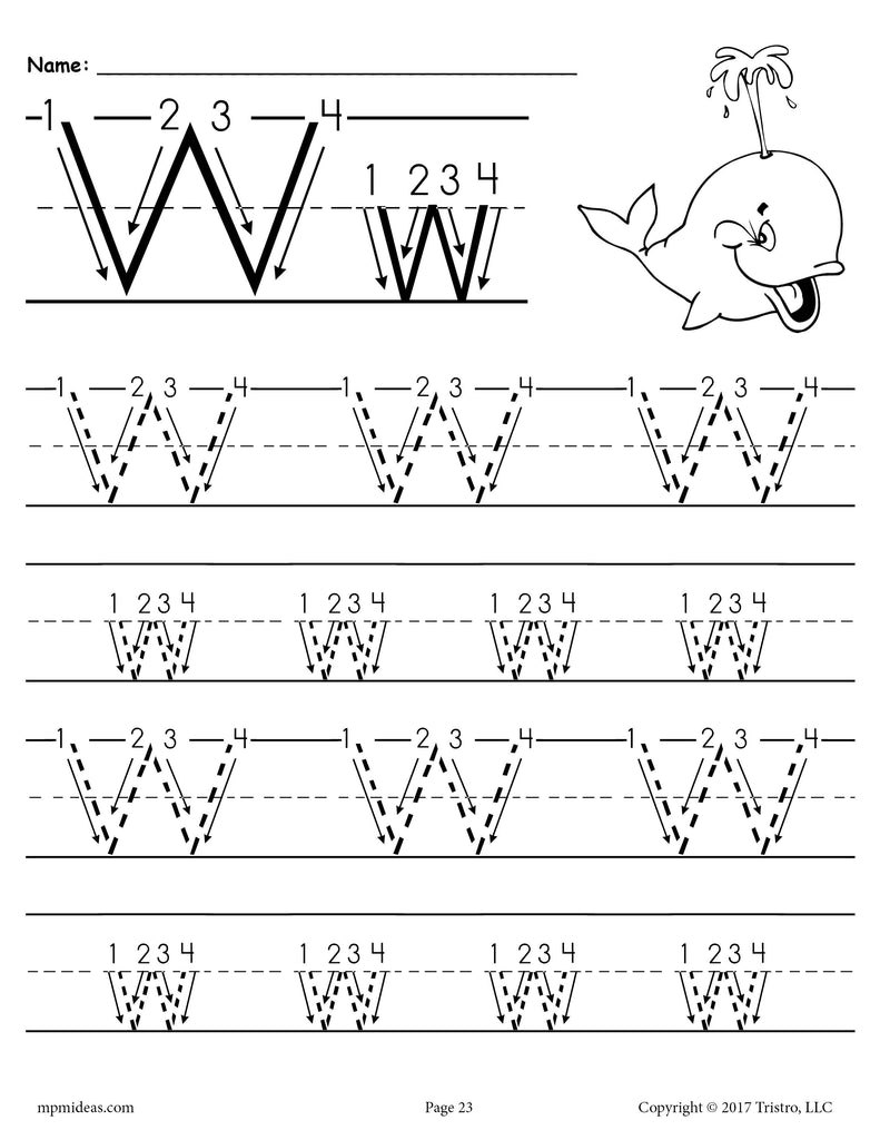 FREE Printable Letter W Tracing Worksheet With Number and Arrow Guides!