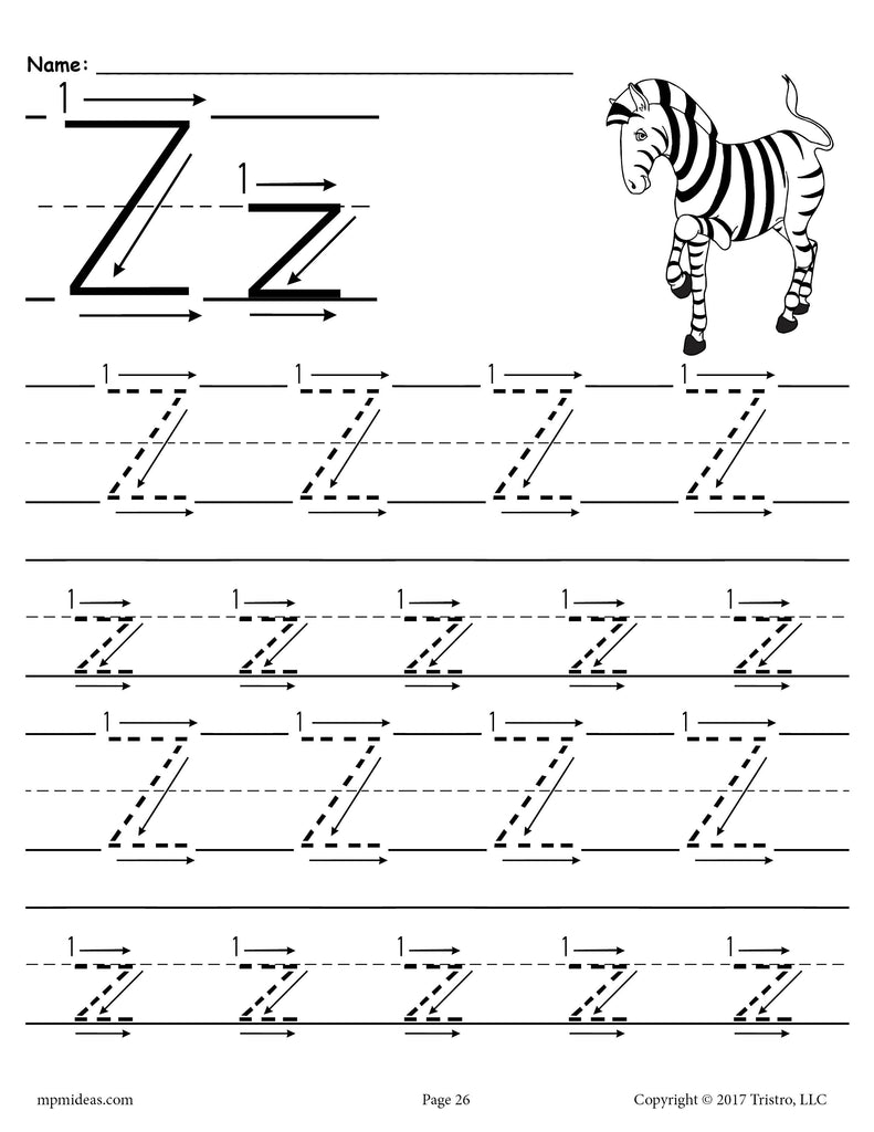 printable letter z tracing worksheet with number and arrow guides supplyme