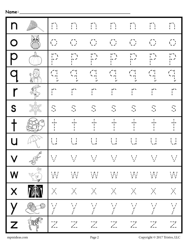 FREE Lowercase Letter Tracing Worksheet Letters n-z