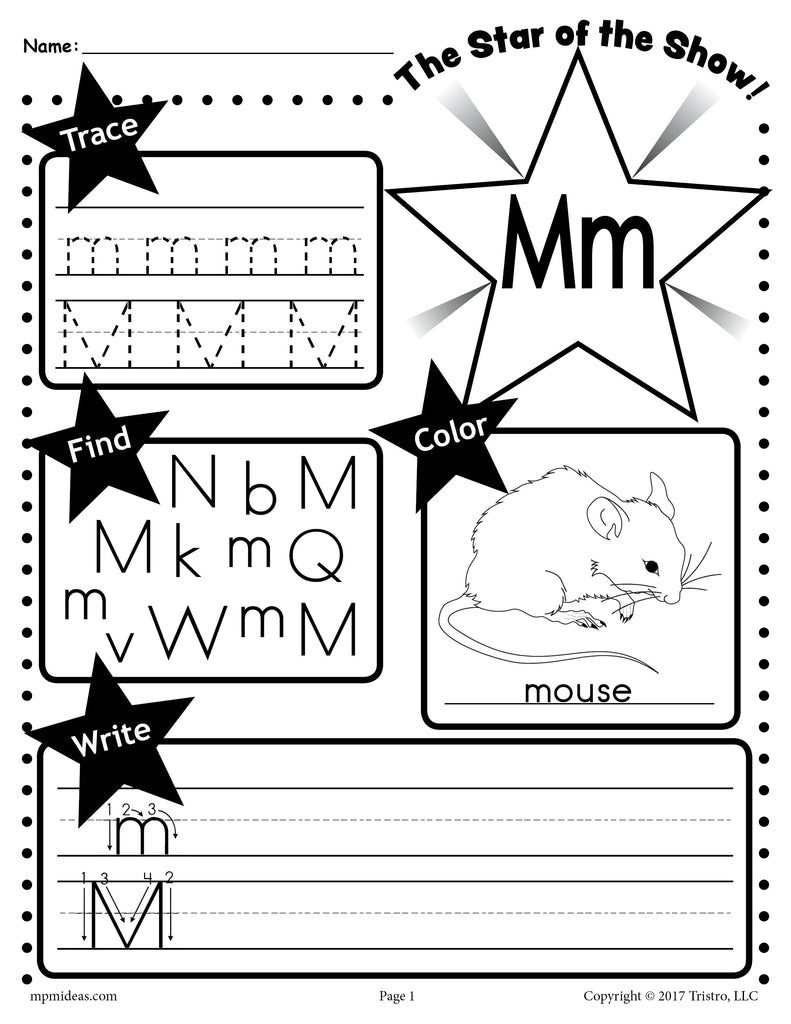 Letter M Worksheet Tracing Coloring Writing & More