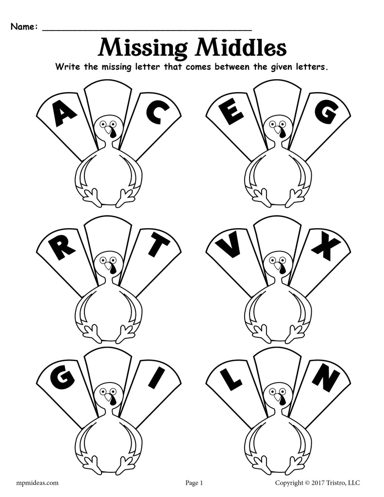 Thanksgiving Alphabet Worksheet - Fill In The Missing Letters Worksheet 1