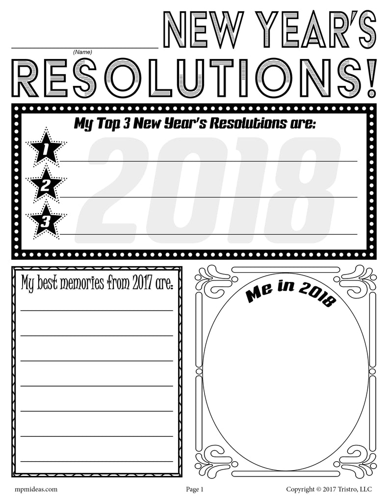 FREE Printable 2018 New Year #39 s Resolution Activity SupplyMe