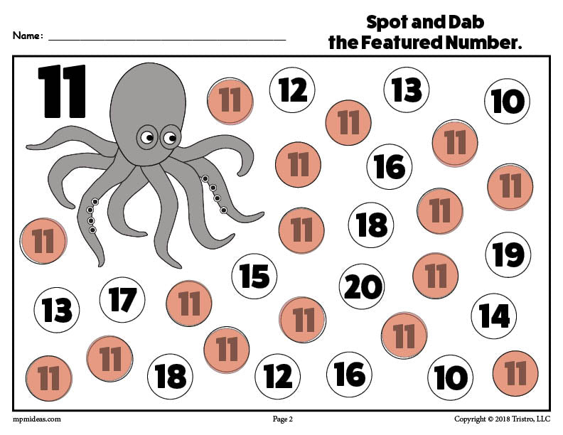 Number Eleven Do-A-Dot Printable!