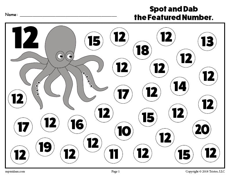 Number Twelve Do-A-Dot Printable!