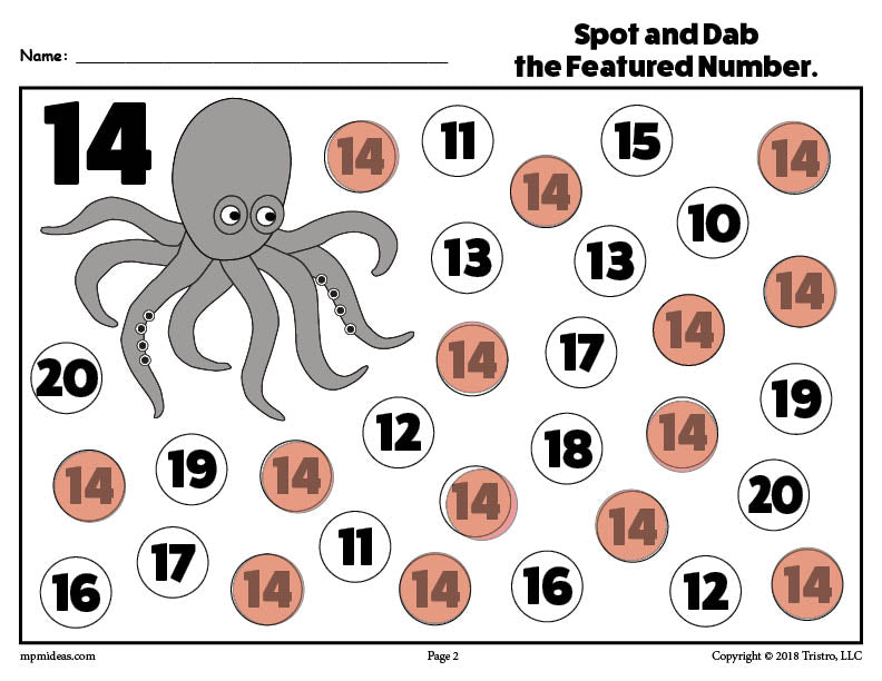 Number Fourteen Do-A-Dot Printable!