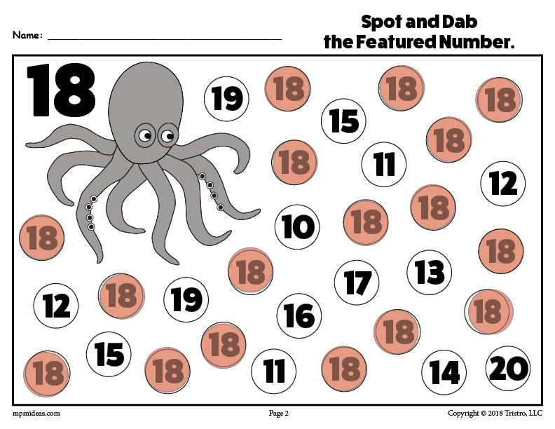 Number Eighteen Do-A-Dot Printable!