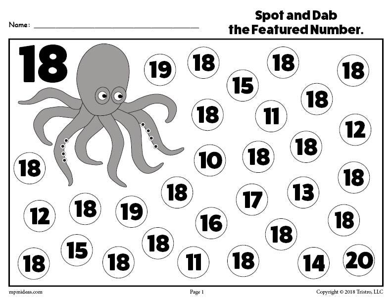 Number Eighteen Do-A-Dot Printable!