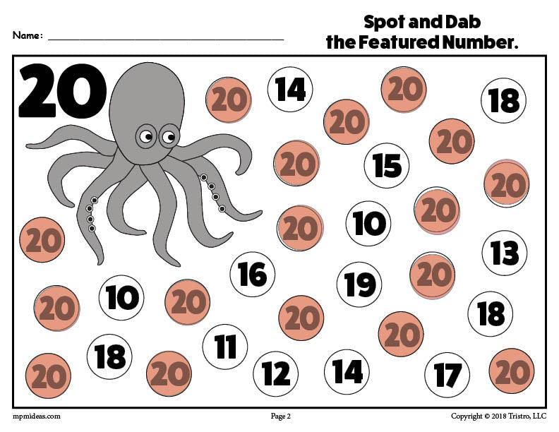 Number Twenty Do-A-Dot Printable!