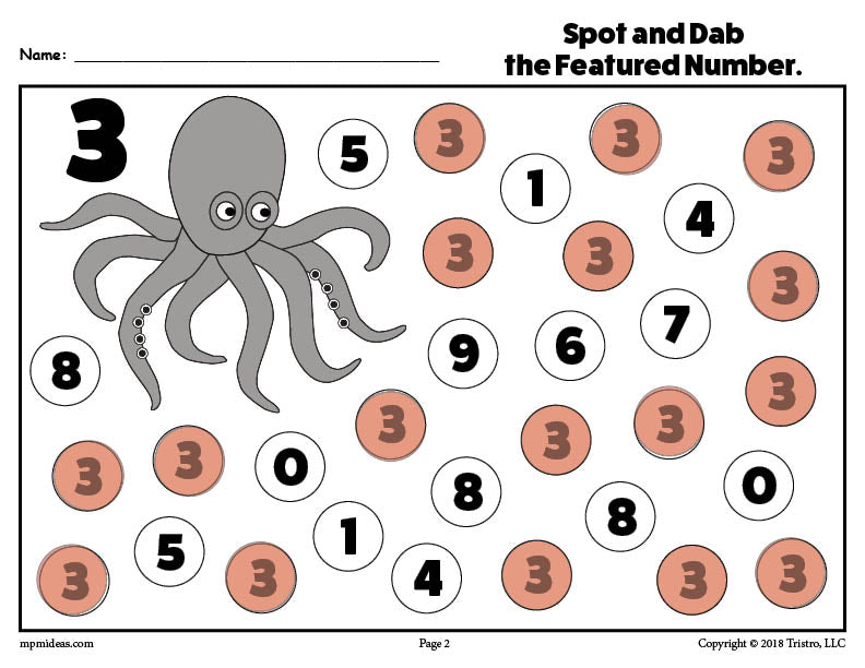 Number Three Do-A-Dot Printable!