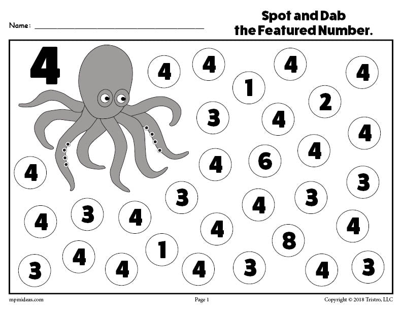 Number Four Do-A-Dot Printable!