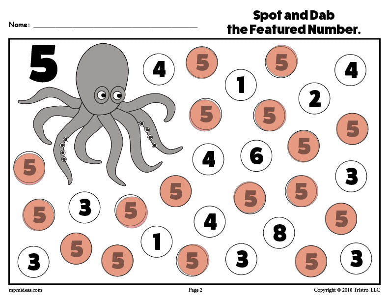 Number Five Do-A-Dot Printable!