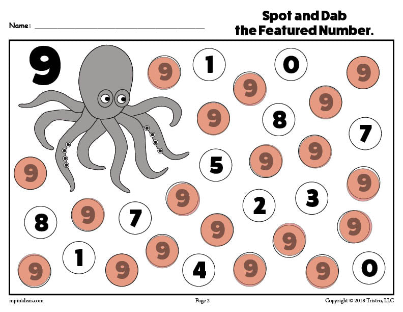 Number Nine Do-A-Dot Printable!