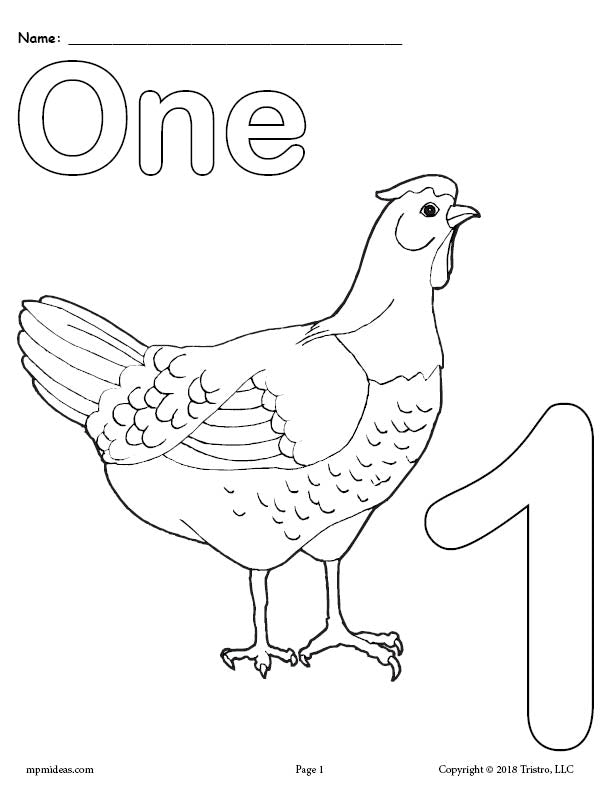 Number 1 Coloring Page - Chicken