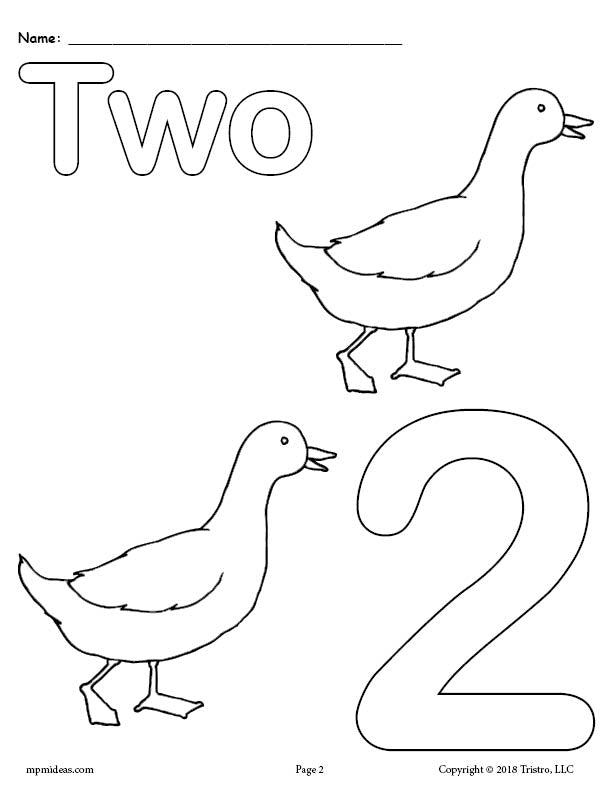 Number 2 Coloring Page - Ducks