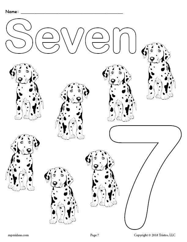 Number 7 Coloring Page - Dogs