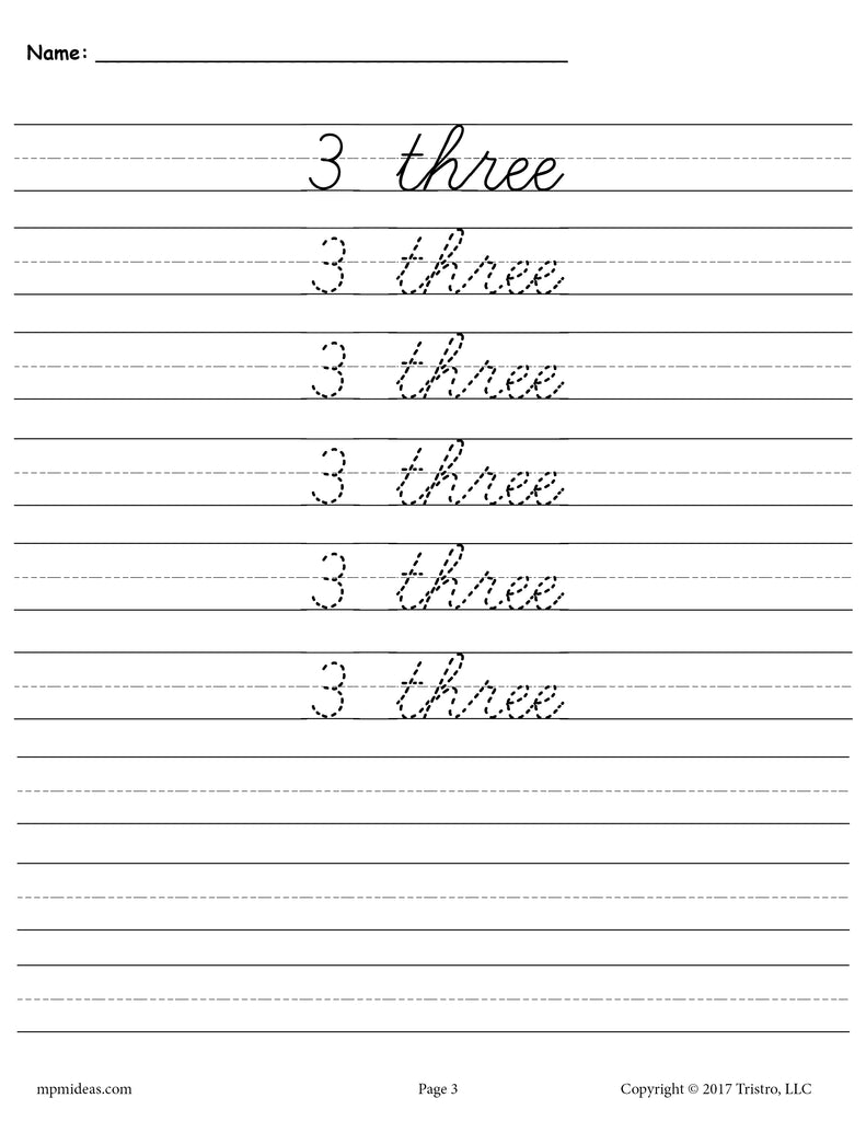 Cursive Writing Numbers Worksheets