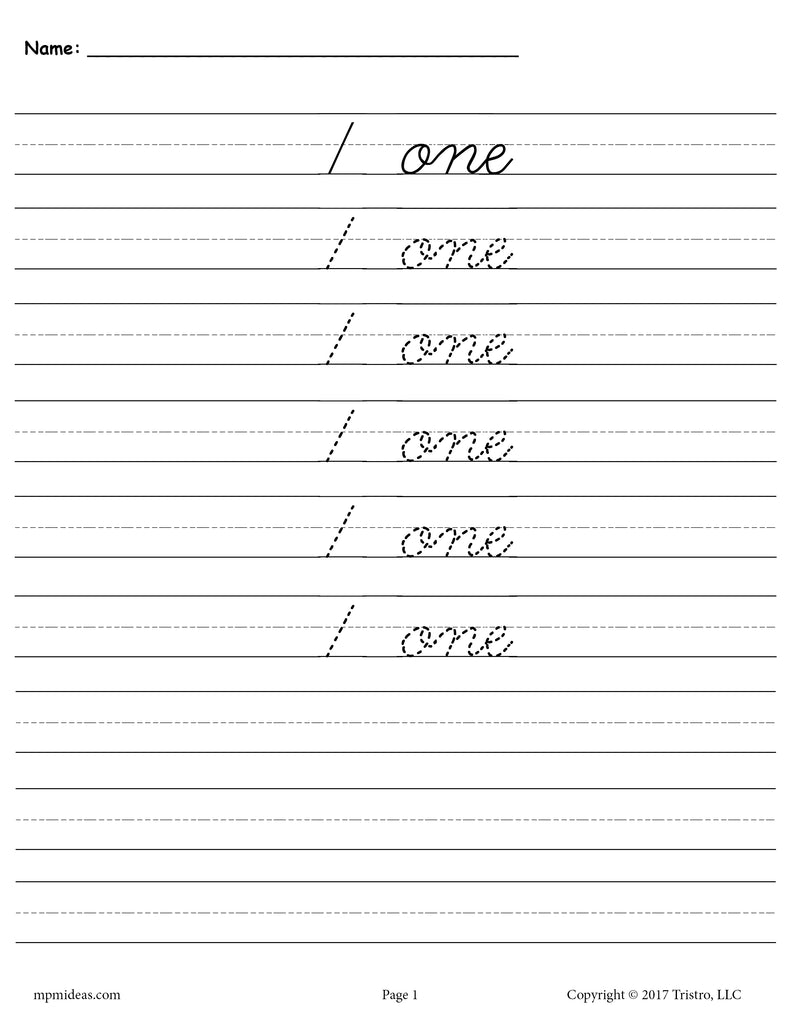 free cursive handwriting number tracing worksheets 1 20