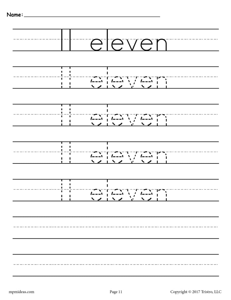 Number 11 Tracing Worksheet - Number Eleven Handwriting ...