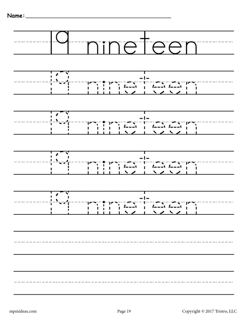 Number 19 Worksheet For Kindergarten