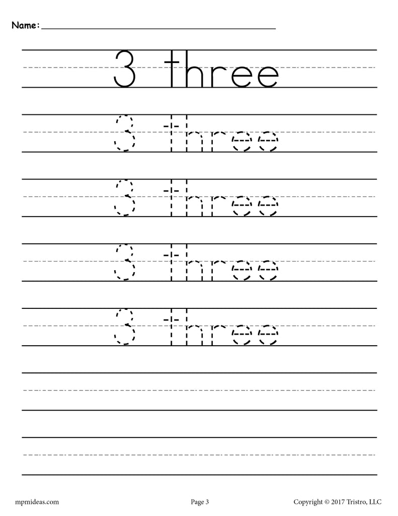 FREE Number 3 Tracing Worksheet