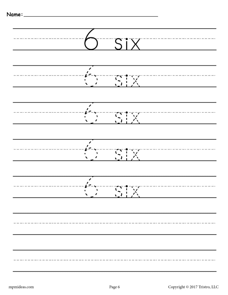 FREE Number 6 Tracing Worksheet